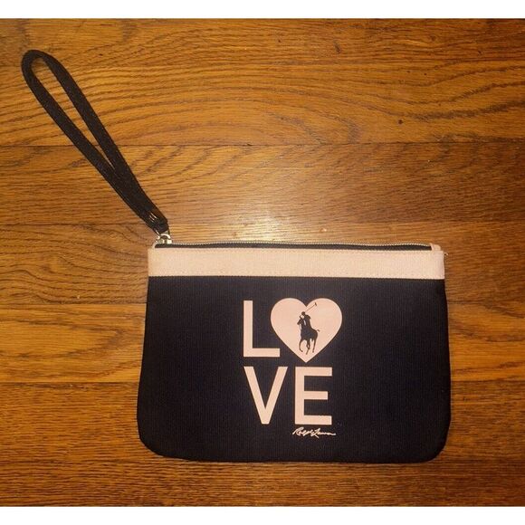 Ralph Lauren Handbags - Ralph Lauren Blue Pink Travel Cosmetic Pouch Wristlet Purse Canvas Love Pony